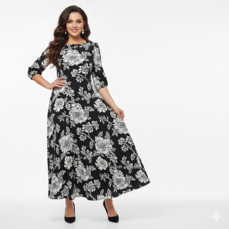 Floral Gown-Length Dress-30-Black