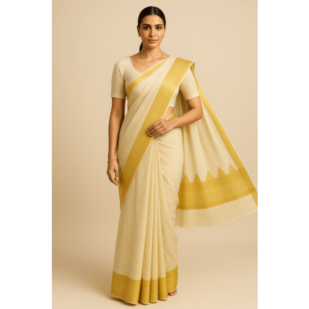 Cotton Kasavu Saree – Golden Zari Border